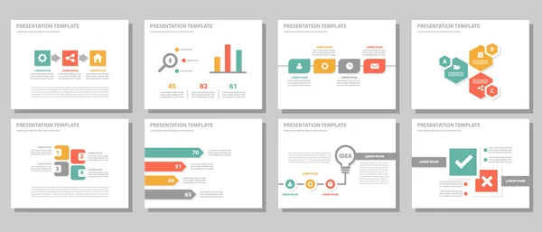 Modelli di presentazione arancione rosso verde Elementi infografici set di design piatto per brochure depliant marketing pubblicità — Vettoriale Stock