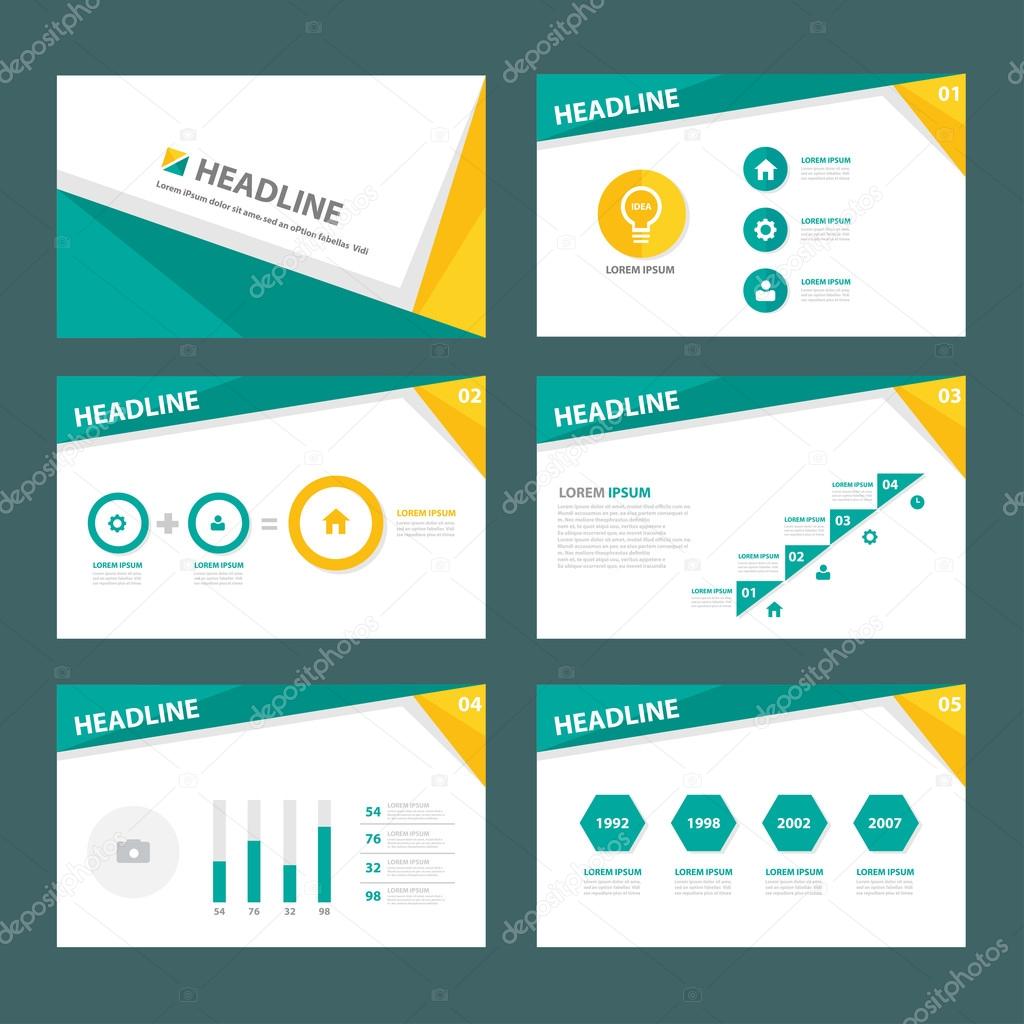 Yellow green presentation templates Infographic elements flat design set for brochure flyer leaflet marketing advertising