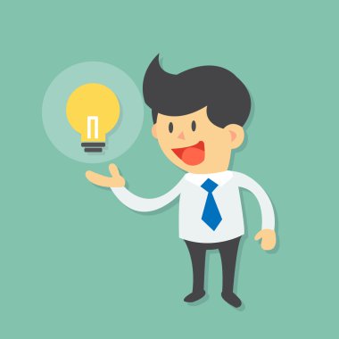 Businessman has a good idea and clarify his idea to each other cartoon