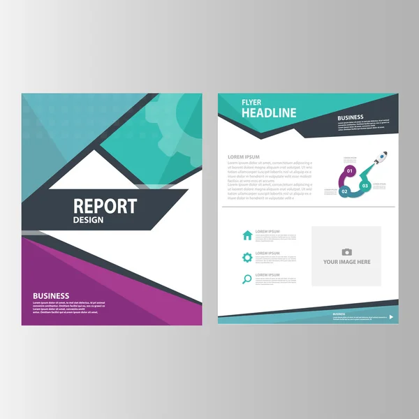 Azul roxo verde brochura folheto modelos de apresentação de folhetos Elementos infográficos plana conjunto de design para publicidade de marketing —  Vetores de Stock