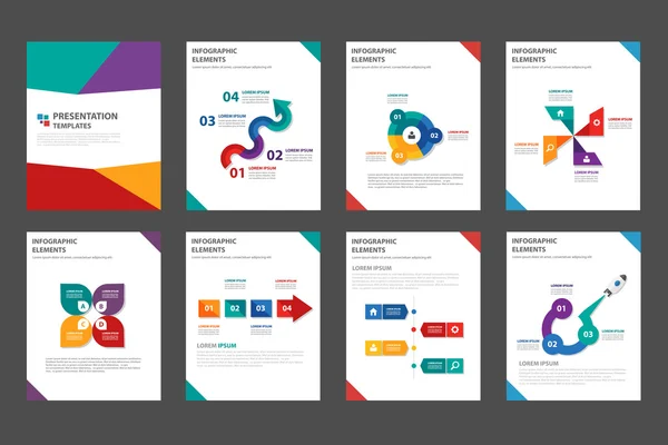 Modelli di presentazione colorati Elementi infografici set di design piatto per brochure depliant pubblicità di marketing — Vettoriale Stock