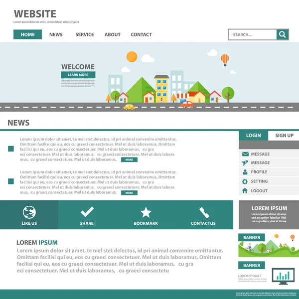 Tata letak templat desain situs web bagi bisnis - Stok Vektor