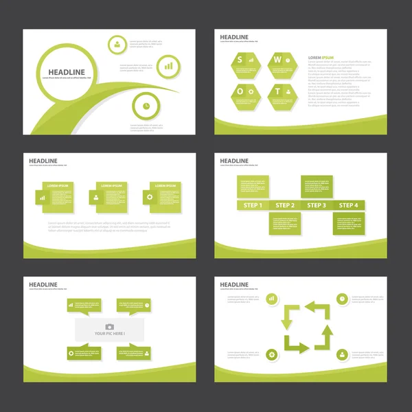 Зелені шаблони презентації Інфографічні елементи плоский дизайн набір для брошури листівки маркетингової реклами — стоковий вектор