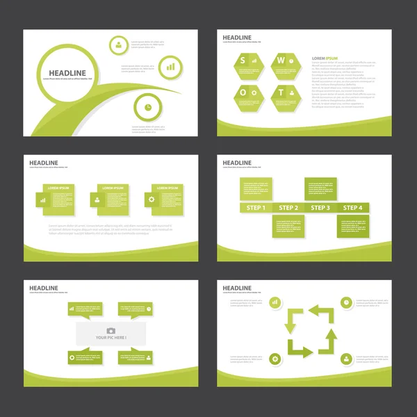 Templat presentasi hijau Unsur-unsur infografis Desain rata untuk iklan pemasaran brosur flyer - Stok Vektor