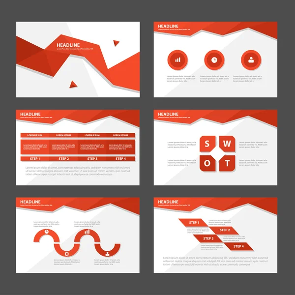 Plantillas de presentación de polígono rojo Elementos infográficos Juego de diseño plano para folleto Folleto publicitario — Vector de stock