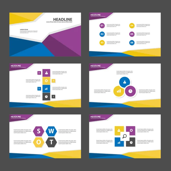 Purple blue yellow presentation templates Infographic elements flat design set for brochure flyer leaflet marketing advertising — Zdjęcie stockowe