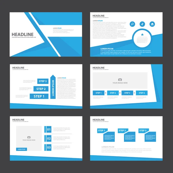 Plantillas de presentación azul Elementos infográficos Juego de diseño plano para la comercialización de folletos — Vector de stock