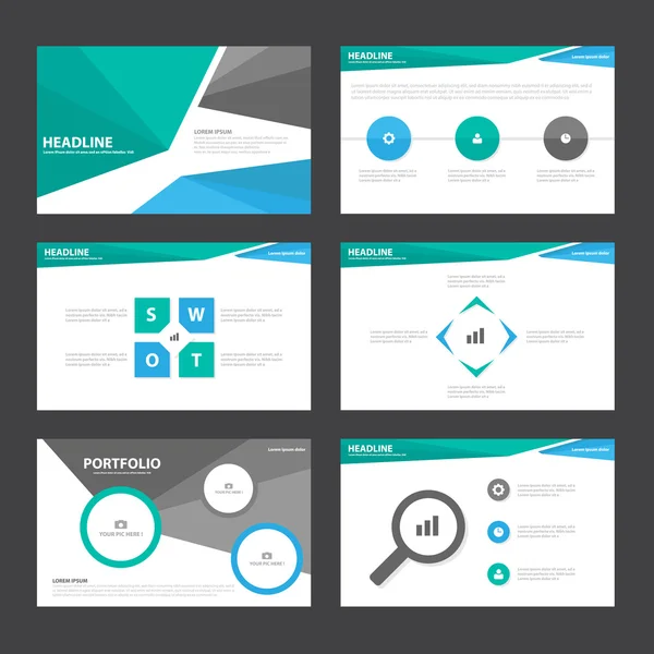 Blau grüne und schwarze Präsentationsvorlagen Infografik Elemente flaches Designset für Broschüre Flyer Broschüre Marketing Werbung — Stockvektor