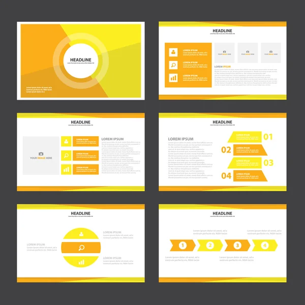 Modelli di presentazione giallo arancio Elementi infografici set di design piatto per brochure depliant marketing pubblicità — Vettoriale Stock