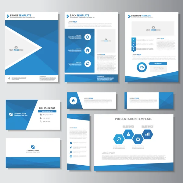 Blauwe zakelijke presentatie-sjablonen Infographic elementen platte ontwerp instellen voor brochure folder Folder marketing reclame — Stockvector