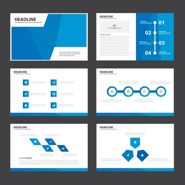 Blaue Präsentationsvorlagen Infografik Elemente flaches Design Set für Broschüre Flyer Broschüre Marketing Werbung — Stockvektor