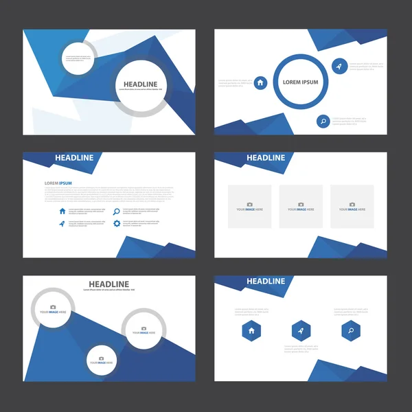 Plantillas de presentación azul Elementos infográficos Juego de diseño plano para folleto Folleto publicitario — Vector de stock