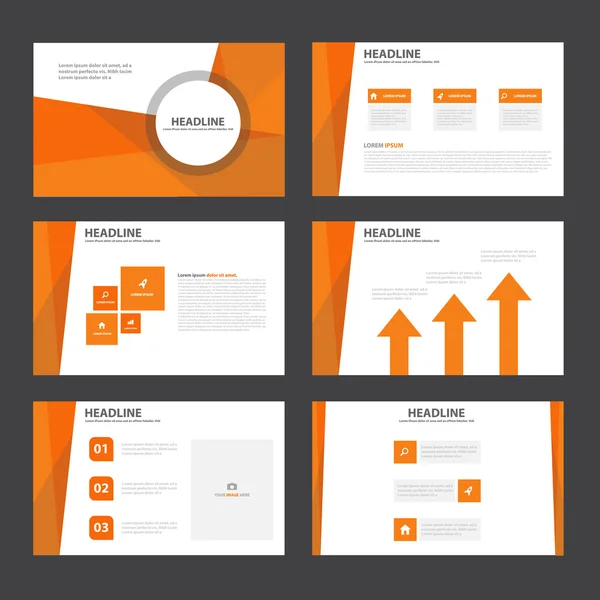 Шаблоны презентаций апельсина Инфографические элементы Плоский дизайн комплект для брошюры реклама листовки маркетинга — стоковый вектор