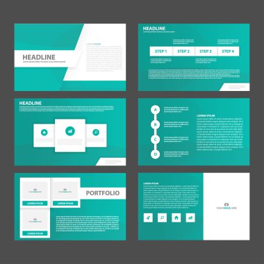 Yeşil çokgen sunu şablonları Infographic öğeleri tasarım reklam Web sitesi pazarlama broşür el ilanı broşür için kümesi düz