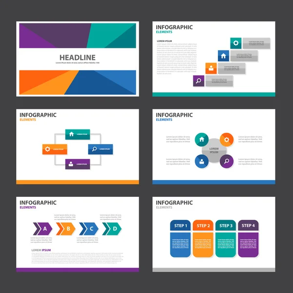 Plantillas de presentación coloridas Elementos infográficos Conjunto de diseño plano para folleto Folleto publicitario — Vector de stock