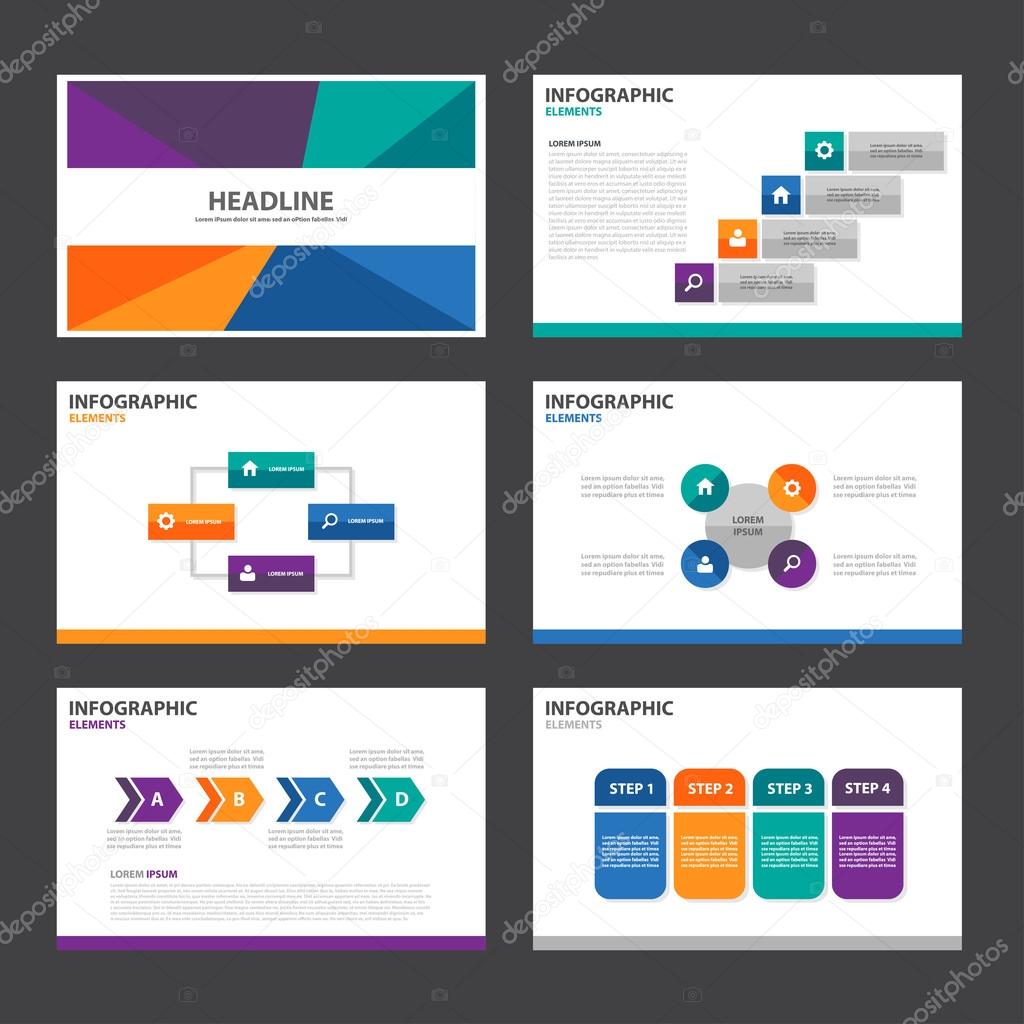 Colorful presentation templates Infographic elements flat design set for brochure flyer leaflet marketing advertising