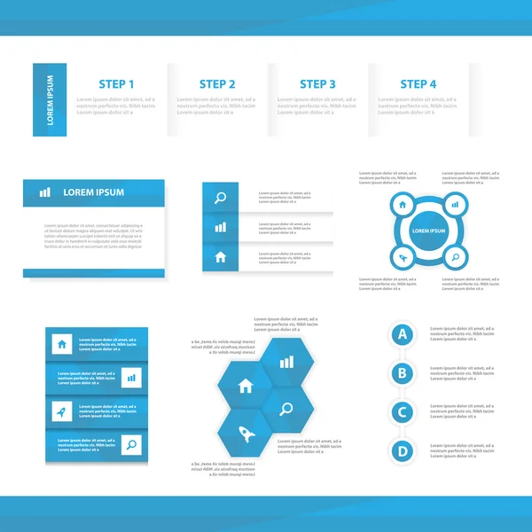 Modelos de apresentação de elementos de infográfico design plano definido para o folheto de panfleto folheto marketing publicidade de azul — Vetor de Stock