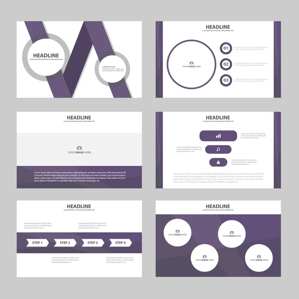 Modèles de présentation pourpre Eléments d'infographie set de design plat pour brochure prospectus marketing publicité site internet — Image vectorielle