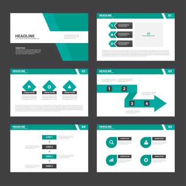 Yeşil ve siyah sunu şablonları Infographic öğeleri tasarım reklam pazarlama broşür el ilanı broşür için kümesi düz