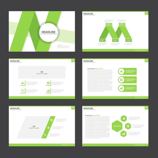 Plantillas de presentación verde Elementos infográficos Juego de diseño plano para folleto Folleto publicitario — Vector de stock