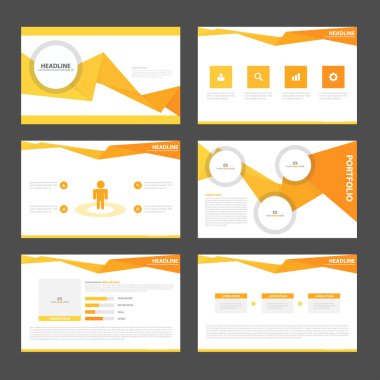 Turuncu çokgen sunu şablonları Infographic öğeleri tasarım reklam pazarlama broşür el ilanı broşür için kümesi düz
