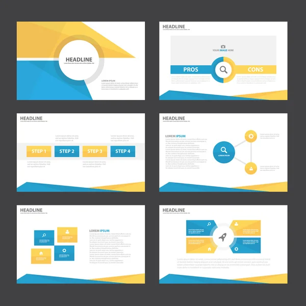 Modèles de présentation jaune bleu Eléments d'infographie set de design plat pour brochure prospectus marketing publicité — Image vectorielle