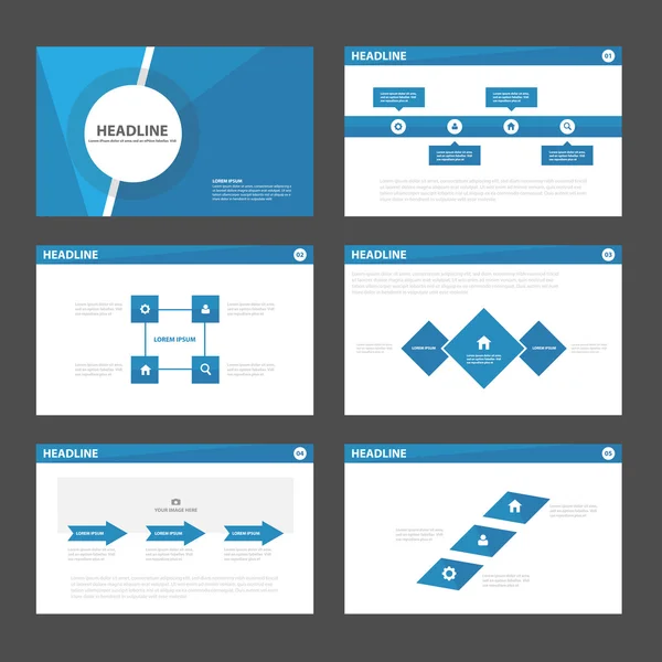 Plantillas de presentación azul Elementos infográficos Juego de diseño plano para folleto Folleto publicitario — Vector de stock