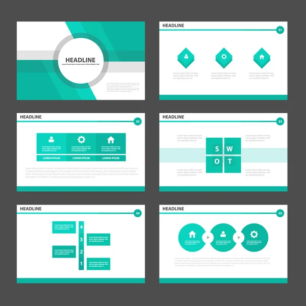 Modelli di presentazione verde Elementi infografici set di design piatto per brochure depliant pubblicità di marketing — Vettoriale Stock