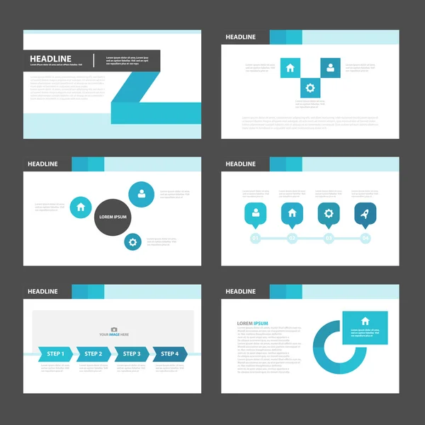 Modelos de apresentação azul e preto Elementos infográficos conjunto de design plano para folheto folheto marketing publicidade — Vetor de Stock