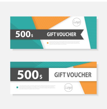 Turuncu yeşil hediye çeki şablonuyla renkli desen, şirin hediye çeki sertifika kupon tasarım şablonu, koleksiyon hediye sertifikası kartvizit afiş arama kartı poster, vektör çizim