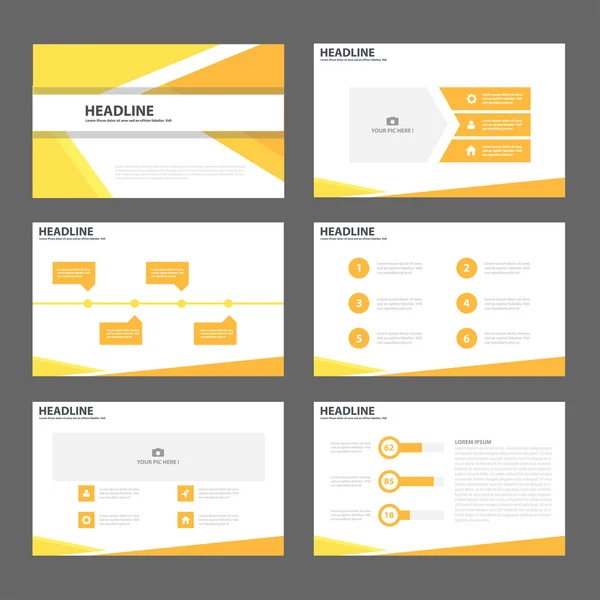 Modèles de présentation jaune orangé Eléments d'infographie set design plat pour brochure prospectus marketing publicité — Image vectorielle