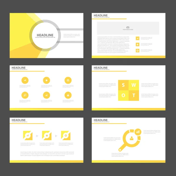 Modelos de apresentação amarelo-alaranjado Elementos infográficos conjunto de design plano para brochura folheto folheto marketing publicidade — Vetor de Stock