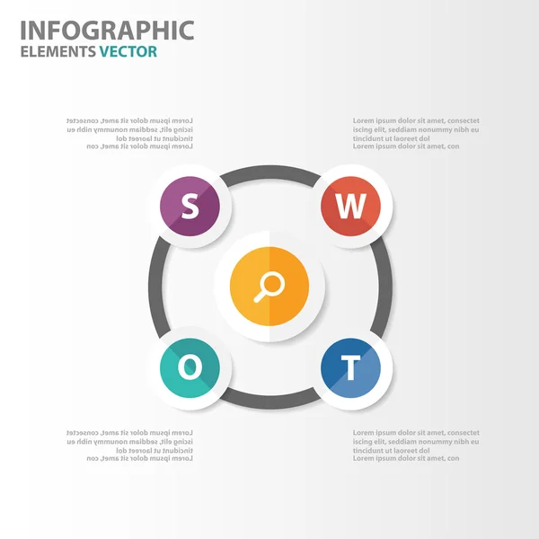 Modelo de análisis de Swot Elementos infográficos Plantillas de presentación Conjunto de diseño plano para folleto Folleto publicitario — Vector de stock