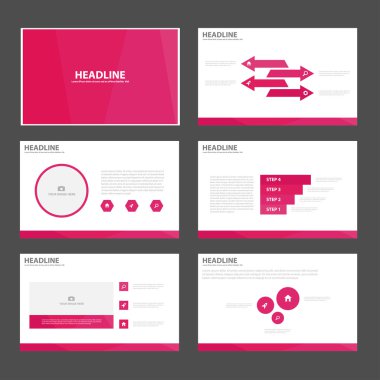 Çokgen sunu şablonları Infographic öğeler düz tasarım reklam pazarlama broşür el ilanı broşür için ayarla pembe