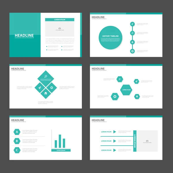 Modèles de présentation en polygone vert Eléments d'infographie set de design plat pour brochure dépliant publicité marketing — Image vectorielle