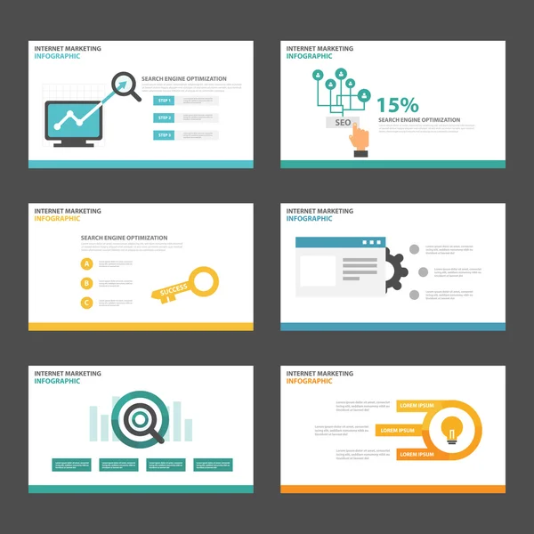 SEO Suchmaschinenoptimierung Präsentationsvorlagen Infografik Elemente flaches Designset für Broschüre Flyer Broschüre Marketing Werbung — Stockvektor