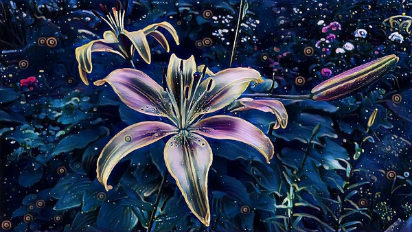 Lilac Lily Summer Night Garden — Stock Photo, Image