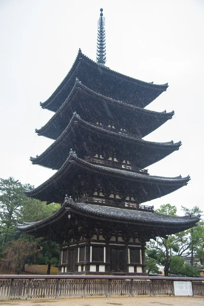 Pagoda w świątyni Kofukuji w deszczowy dzień — Zdjęcie stockowe