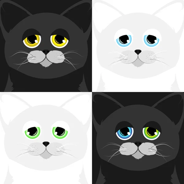 Quatro gatos focinho em um estilo de desenho animado — Vetor de Stock