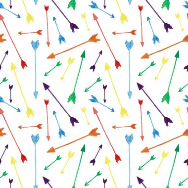 Çok renkli oklar suluboya içinde boyalı. Sulu Boya Dikişsiz desen. Suluboya okları ile Seamless Modeli.