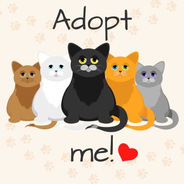 Kedi evlat edinme kavramı. Vektör çizim