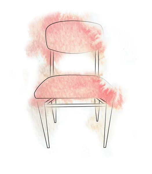 Red chair. Chair painted watercolor. Hand drawing watercolor. Sketch chair isolated on white background. — Stock Photo, Image