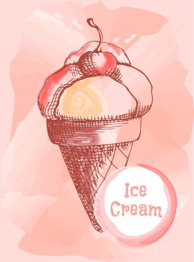 Dondurma elle çizilmiş bir gözleme kaba. Stilize suluboya. Stil kroki. Sulu boya resim, vektör. EPS 10