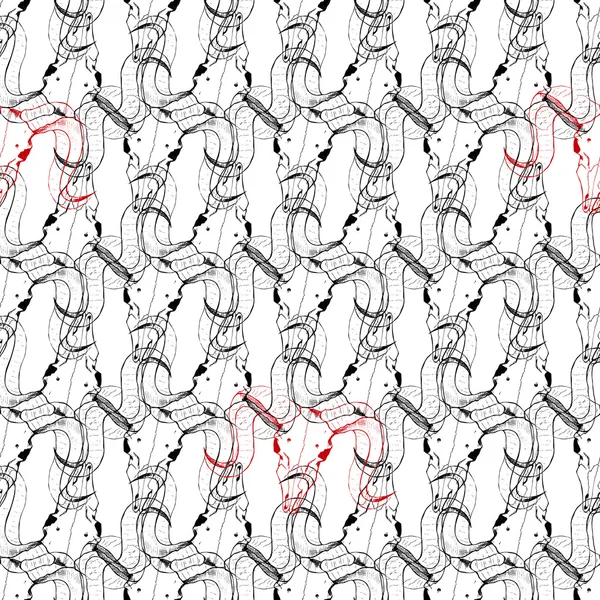 Padrão sem costura com crânios de cabra. Desenho de linha de caveiras . — Vetor de Stock