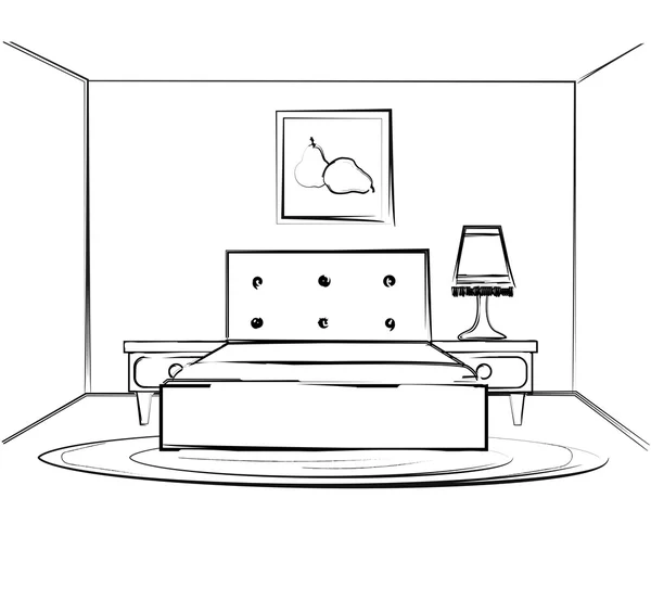 Esboço linear de um interior. Plano de quarto. Esboço Linha quartos. Ilustração vetorial — Vetor de Stock