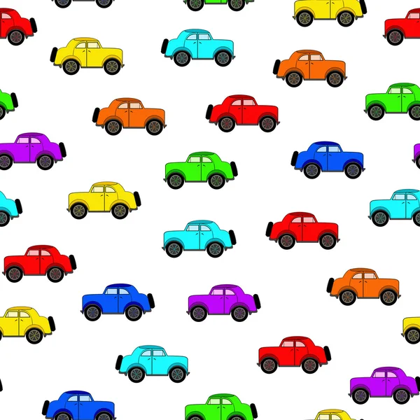 Nahtloses Muster mit verschiedenen Farben Autos im Cartoon-Stil — Stockvektor