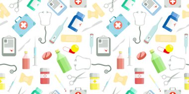 Tıbbi elementlerle kusursuz desen. Tıp arkaplanı.