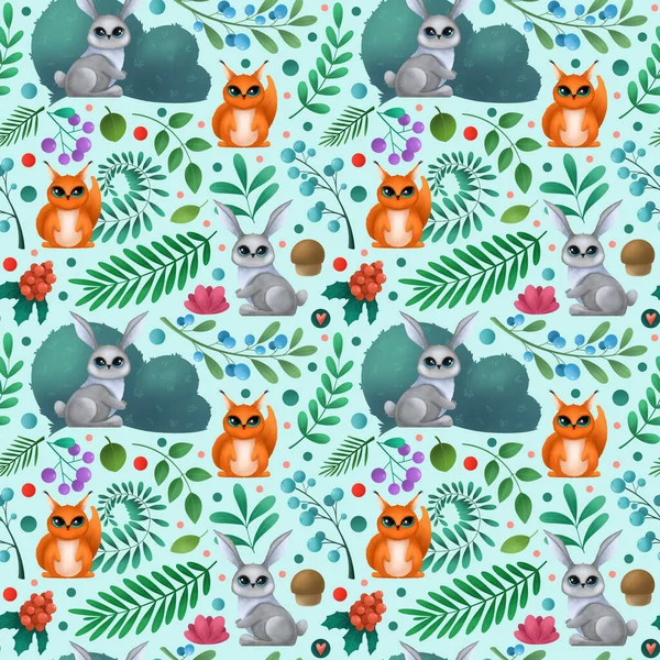 Seamless Pattern Cute Forest Animals Children Illustration — Stock Photo, Image