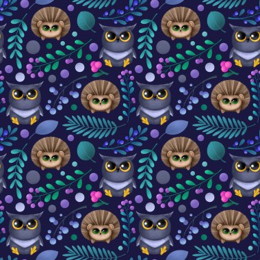 Şirin orman hayvanlarıyla kusursuz bir düzen. Çocuk çizimi.