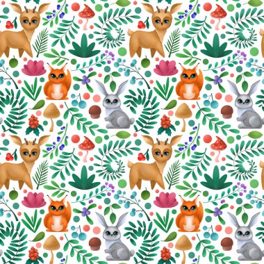 Şirin orman hayvanlarıyla kusursuz bir düzen. Çocuk çizimi